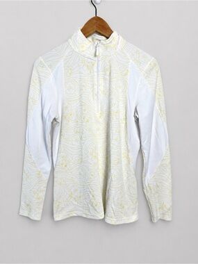L.L.Bean Women’s Floral Quarter Zip Performance Pullover Top White Yellow Size M